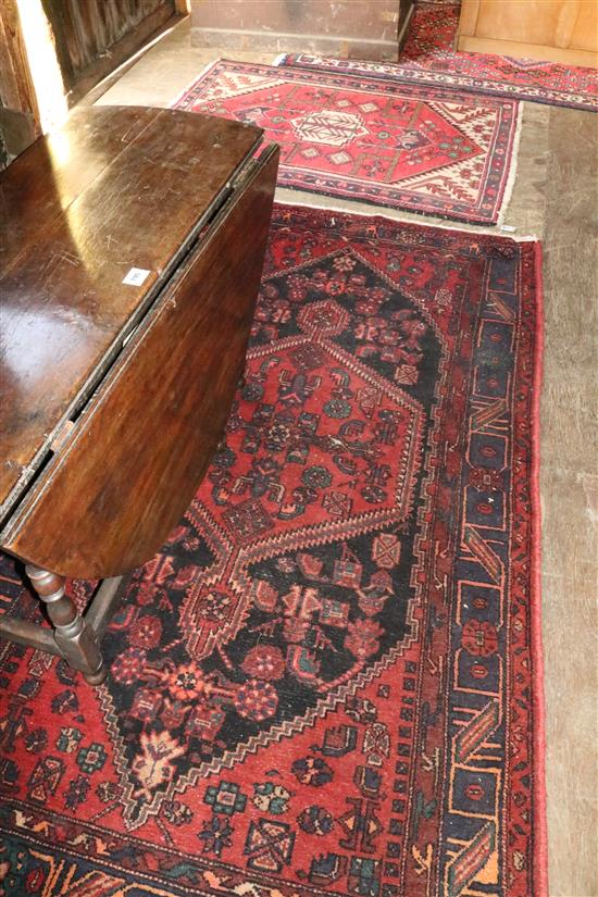 Persian Hamadan Persian red & blue and Persian red ground rug (3)(-)